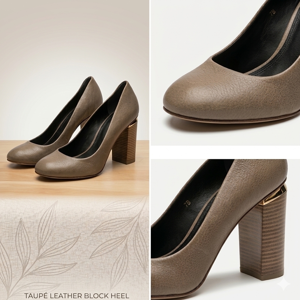 Tory Burch Womens Pumps Gray Brown Porcini Jones Tumbled Vitello Heels Sz 8.5